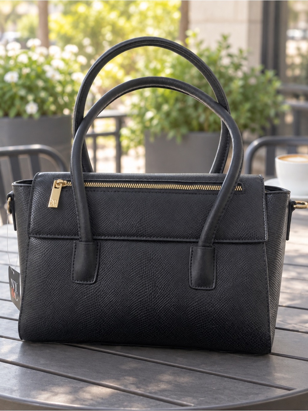 New York & Company Black Satchel with Gold Hardware